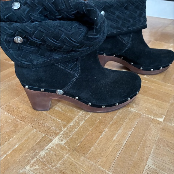 UGG Black Textured Heeled Boots - Picture 3 of 11